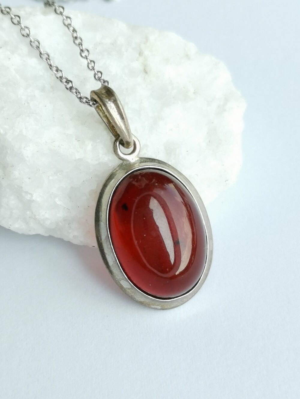 Vintage Baltic Amber sterling silver pendant necklace